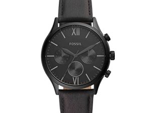 Montre Fenmore multifonction en cuir noir de